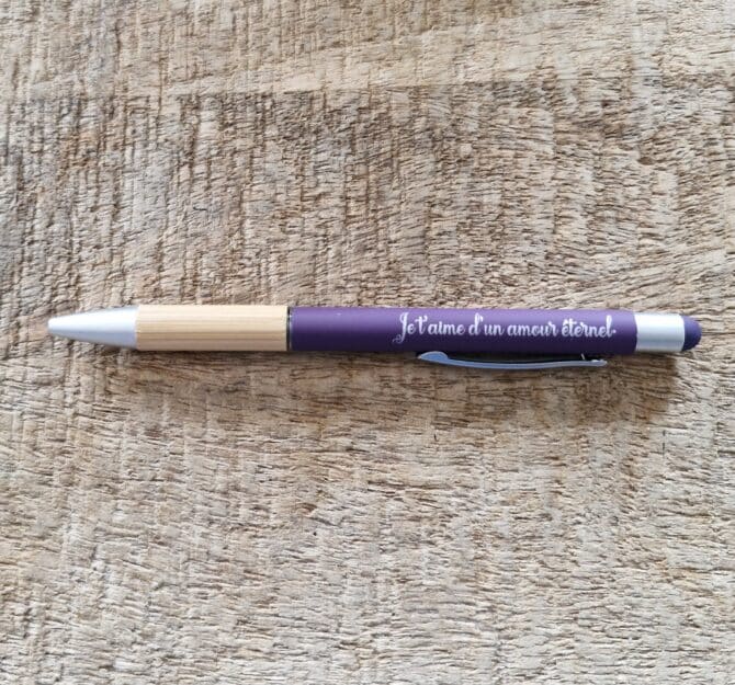 Stylo violet gravé laser Jérémie 31 : 3