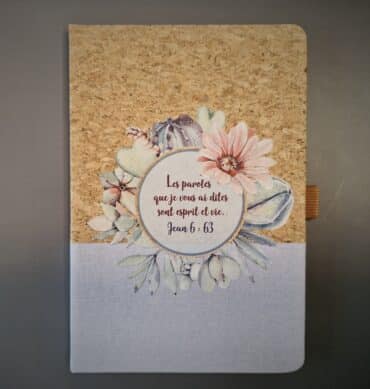 Carnet A5 liège et toile bleu clair, Jean 6 : 63