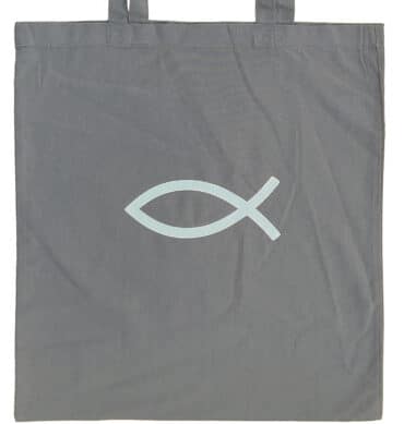 Tote bag gris Ichtus Chevron Blanc