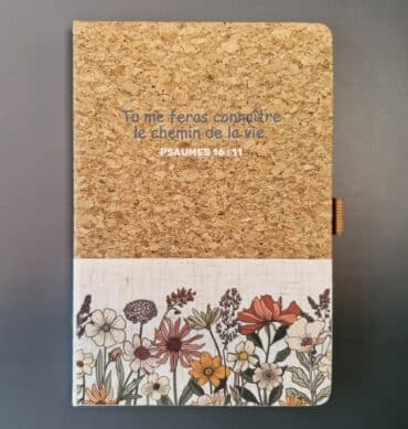 Carnet A5 liège et toile blanc écru, Psaumes 16 : 11
