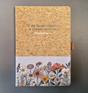 Carnet A5 liège et toile bleu clair, Psaumes 16 : 11