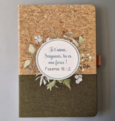 Carnet A5 liège et toile vert foncé, Psaumes 18 : 2