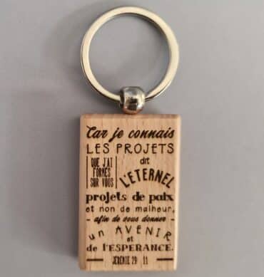 Porte-clés rectangle bois - Jérémie 29 : 11